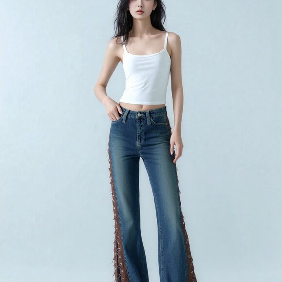 VTG JOU JOU Women's Jeans W Suede Side Stitching Western Chic Sz 9/10 - Picture 4 of 7